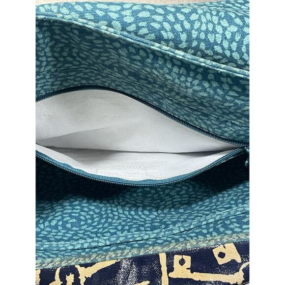 Fossil Key Per Coated Canvas Messenger Bag Key Print Adjustable Strap Blue/Brown - Picture 8 of 16